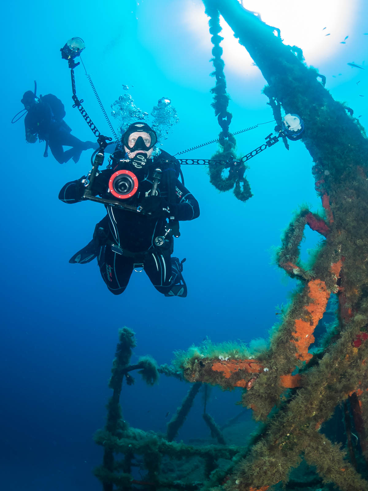 Scuba diver exploring a shipwreck off Malta