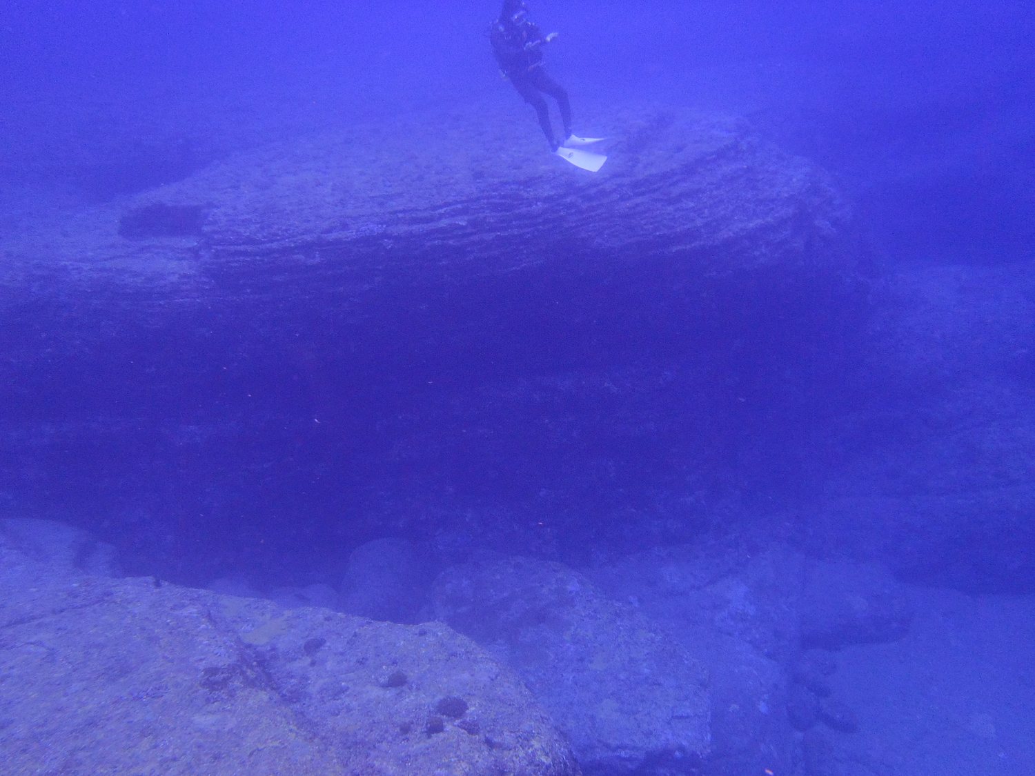 Underwater rock formation known as Big Turtle Rock near the Yonaguni Monument, Japan