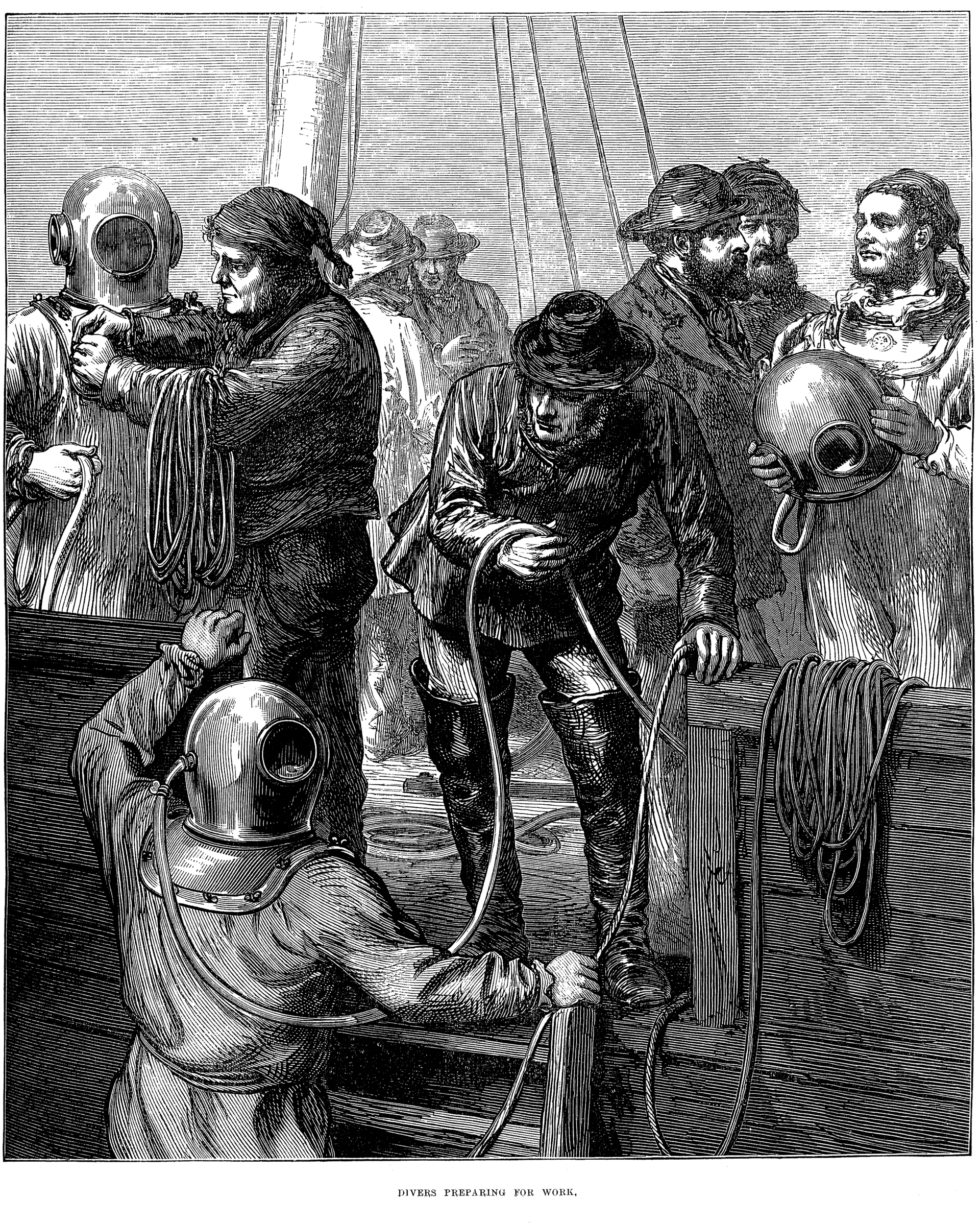 Divers preparing for work, 1873 (Illustrated London News)