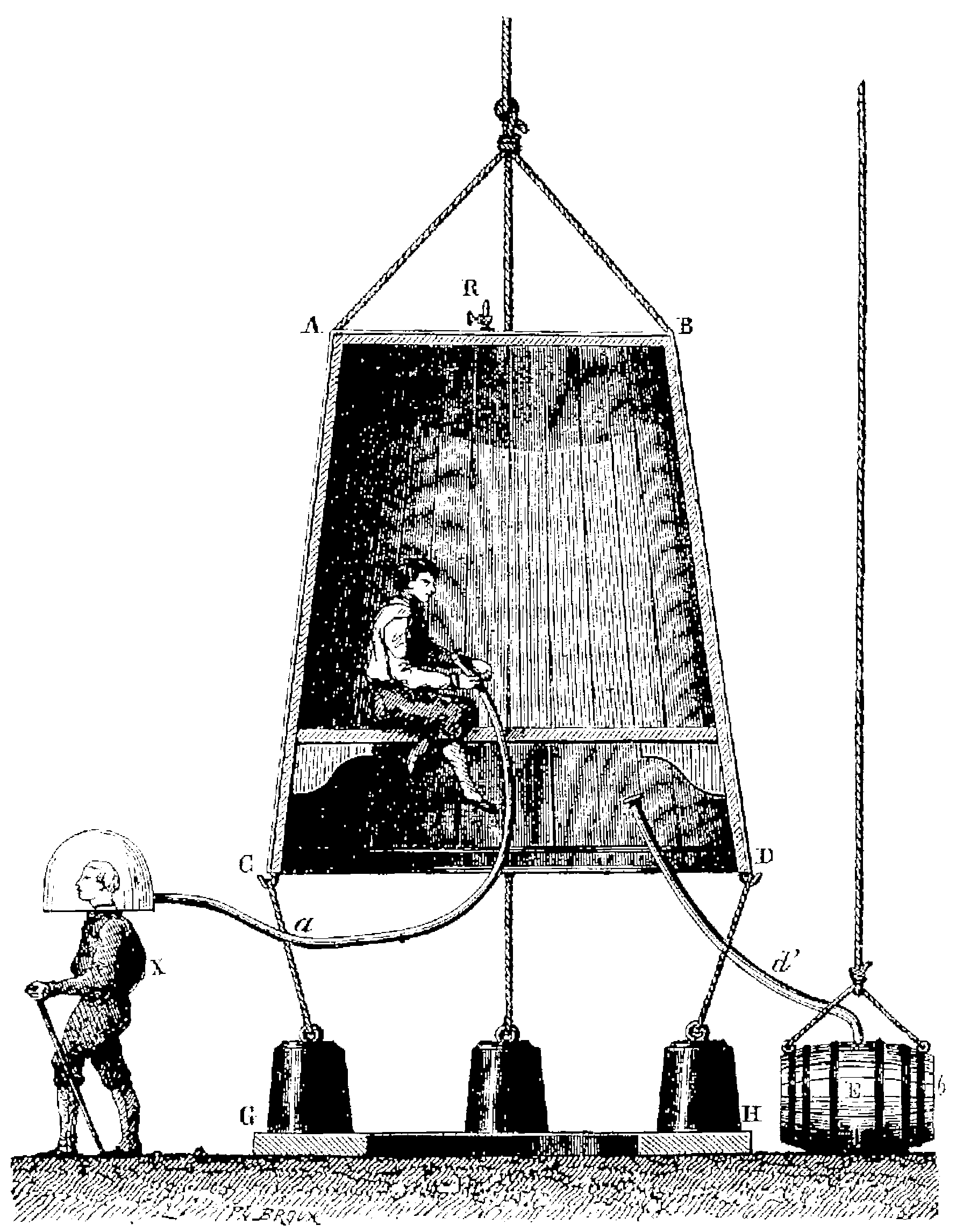 Halley's diving bell, historical engraving