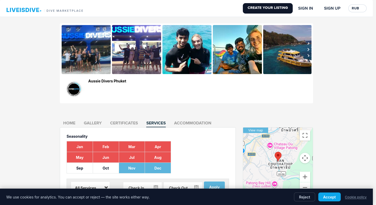 Center page with seasonality calendar and services